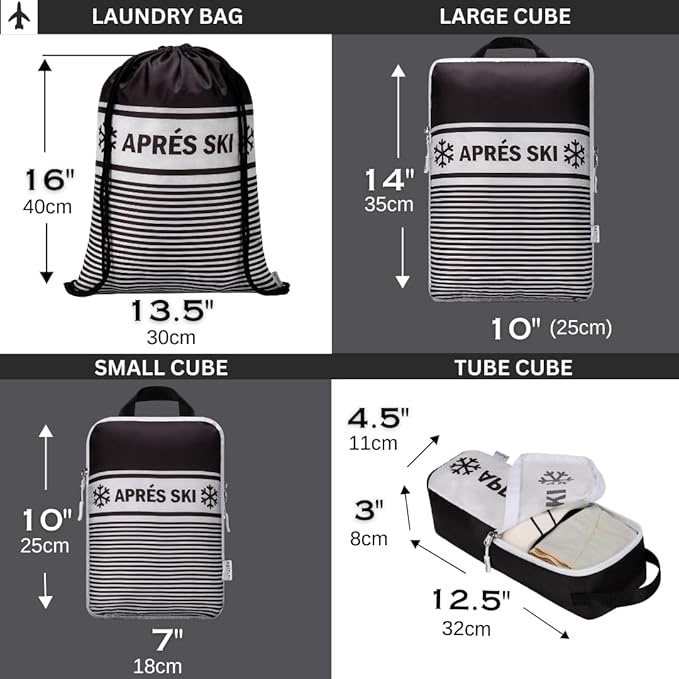 Apres Ski Compression Packing Cubes for Travel 6PC Set, Suitcase Organizer & Space Saver Bags for Luggage with Drawstring Backpack, Apres Ski Bags