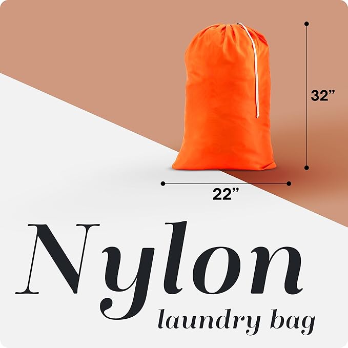Handy Laundry XL Laundry Bag – Heavy Duty Nylon, Large 22" x 32", Durable Drawstring Closure, Machine Washable, Extra Large Dirty Clothes Storage for Travel, Dorm, Hamper, Orange