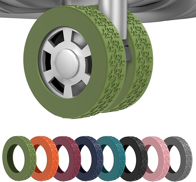 8 Pack Luggage Wheel Covers,Silicone Protective Covers for 2-2.4" Suitcases Spinner Wheel,Upgraded Wear-Resistant, Silent, Shock Absorption Luggage Accessories for Carry-On Travel(Army green)