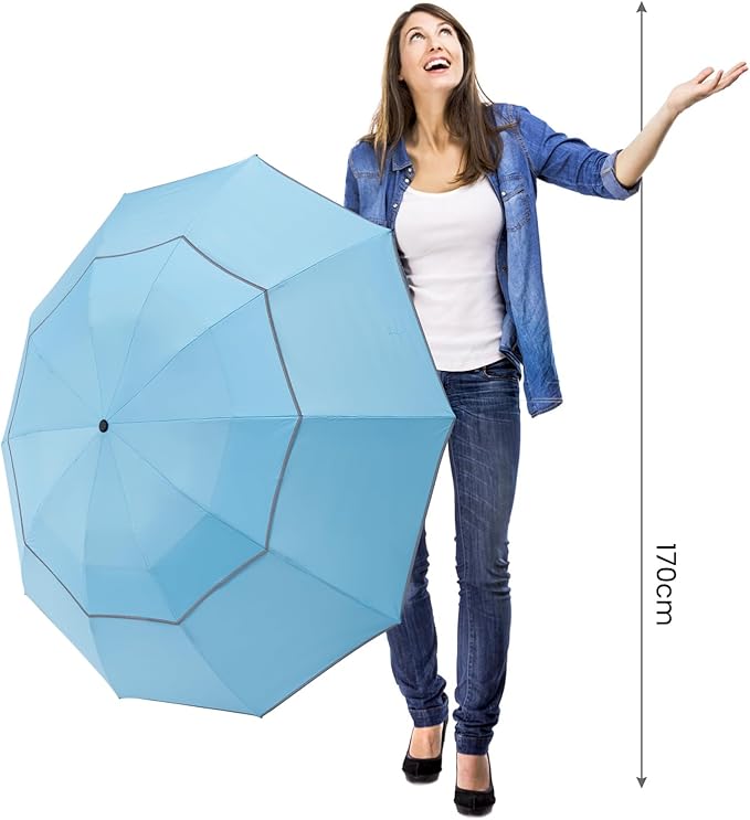 G4Free 54/62 Inch Windproof Inverted Umbrella with Reflective Stripe Large Compact Reverse Golf Umbrella for Rain 10 Ribs Double Canopy Travel Umbrella Automatic Open Close