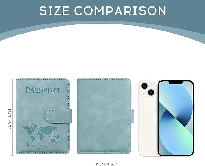ILIYAH-Passport Cover-Passport Holder Travel Wallet-RFID Blocking Passport Case Travel Accessories Card Holder Wallet Unisex Travel Gifts (Blue MG)