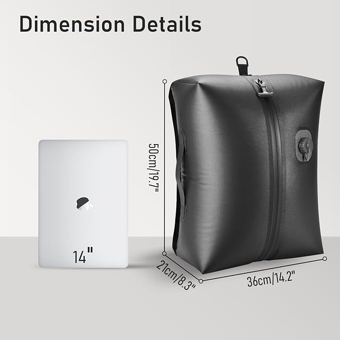 VJI Reusable Vacuum Bag for Travel, IPX8 Waterproof Compression Storage Bag for Luggage and Closet, Space Saving and Leakproof Packing Organizer (Black, With pump)