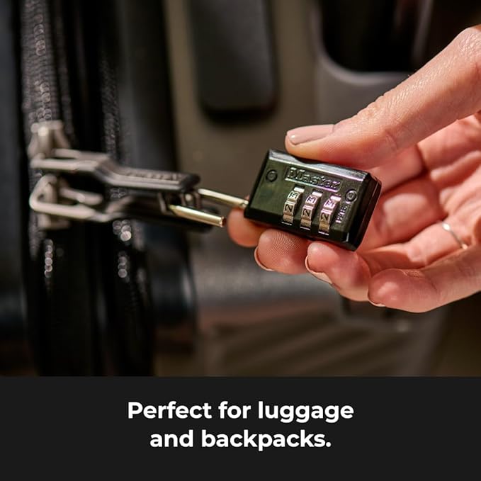 Master Lock Black Combination Padlock, Indoor Gym Locker Lock with Customizable 3-Digit Code for Luggage, Backpacks, Cabinets, 647D