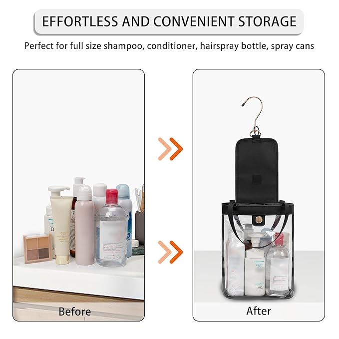 Travel Toiletry Bag, Hanging Clear Toiletry Bag for Women Men, Waterproof Travel Bag for Toiletries, Clear Makeup Bag Portable Shower Bag With Hanging Hook for Bathroom, Gym, Camping