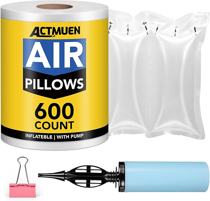 Air Pillows for Shipping With Pump, Inflatable Packing Air Bags, Shipping Supplies Packing Materials Alternative to Packing Peanuts, Moving, Storage, Gift Wrapping（600Pack, 4.72" x 9.84",）