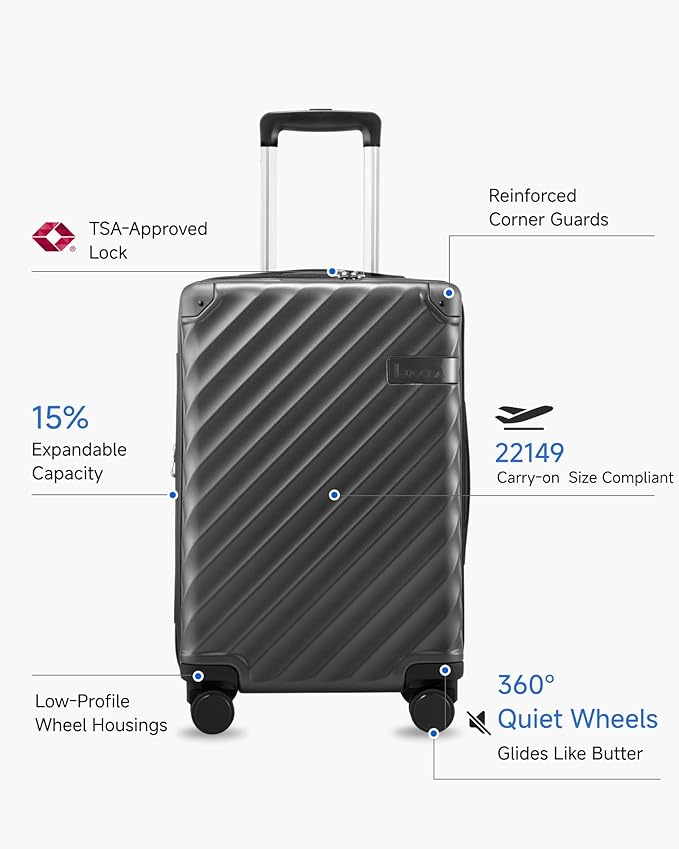 LUGGEX Carry On Luggage 22x14x9 Airline Approved, KVC Expandable Polycarbonate Hard Shell Suitcase for Travelling (EX-Core, Cherry, 20-Inch, 40L-44L)