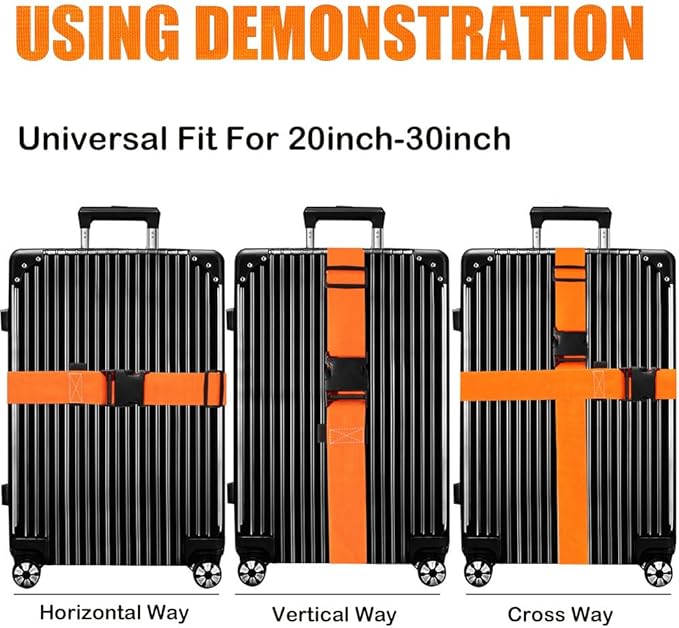 Luggage Straps for Suitcases TSA Approved-2 Pack Bright Personalized Luggage Belt Strap for Suitcase/Carry On Bag Luggage Accessories for Travel (Neon Orange)