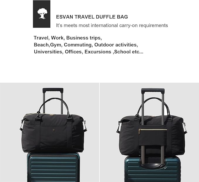 ESVAN Travel Tote Duffel Gym Bag,Weekender Overnight Carry-on Tote Crossbody Bag with Wet Pocket and Trolley Sleeve Upgraded