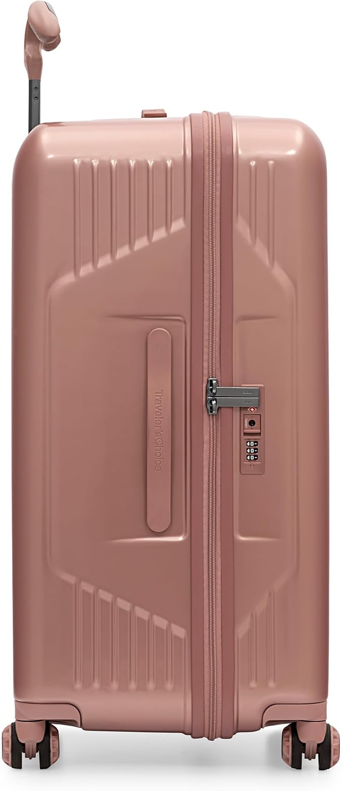 Traveler's Choice Ultimax II Polycarbonate Hardside Luggage with Spinner Wheels, Rose Pink, 28-Inch Medium Trunk