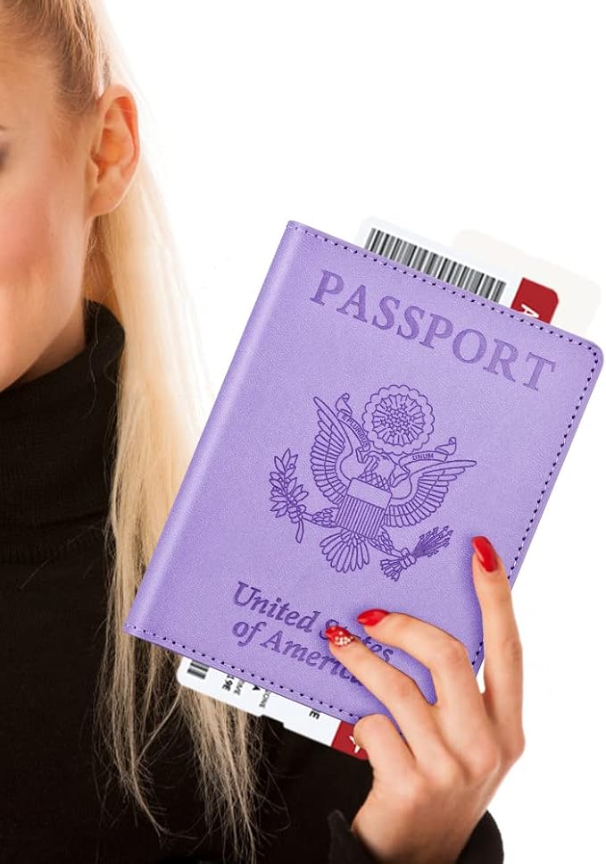 Passport and Vaccine Card Holder Cover Combo, Passport Case /Wallet with Vaccine Card Slot for Women and Men(AL-Purple)