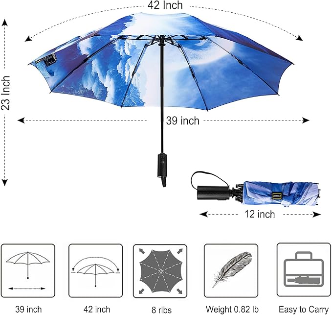 LANBRELLA Compact Reverse Folding Umbrella Auto Windproof Travel Umbrella