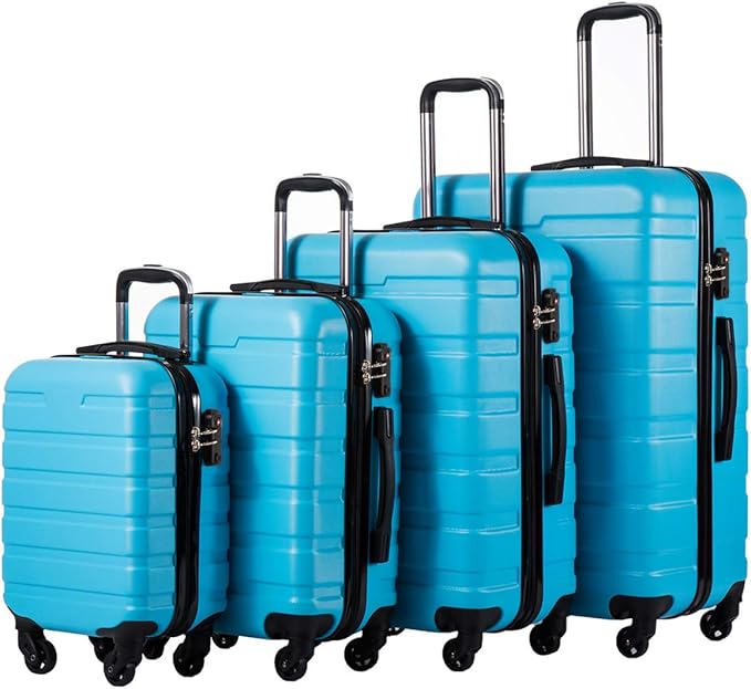 Coolife Luggage 3 Piece Set, Lightweight Durable Hardshell Suitcase set with 360° Spinner Wheels, TSA-approved Lock, Checked Family Travel Luggage sets, 16/20/24/28 Inch, Blue