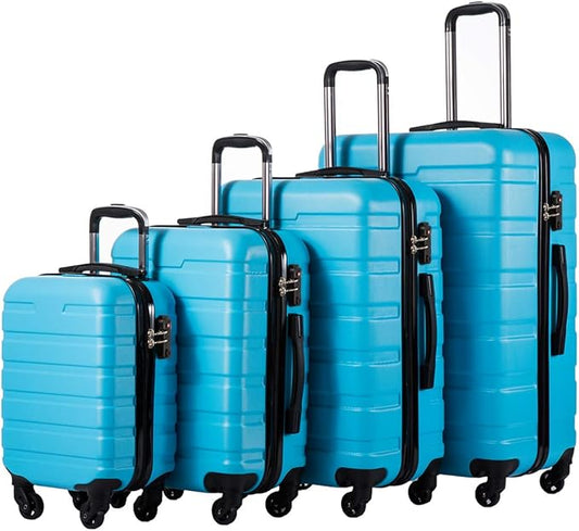 Coolife Luggage 3 Piece Set, Lightweight Durable Hardshell Suitcase set with 360° Spinner Wheels, TSA-approved Lock, Checked Family Travel Luggage sets, 16/20/24/28 Inch, Blue
