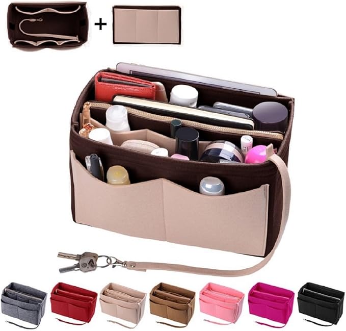 ZTUJO Purse Organizer Insert, Felt Bag Organizer with Metal Zipper, Handbag & Tote Shaper, For Speedy Neverfull Tote, 7 Sizes