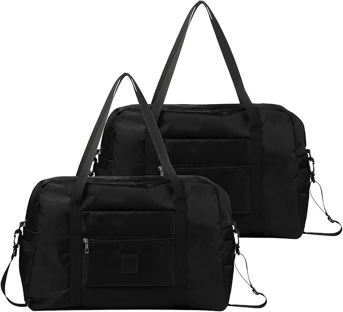 Folding Duffle Bag for Travel – Large Capacity Waterproof Oxford Cloth Weekender Carry On Tote with Crossbody strap, Lightweight Foldable Gym and Overnight Bag (2, Black, Large)