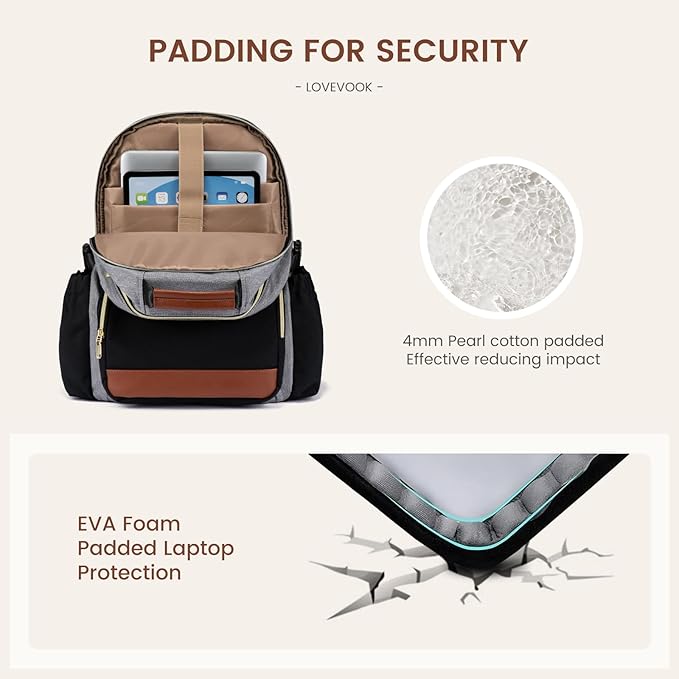 LOVEVOOK Laptop Backpack for Women with Pouch Pocket for Large Capacity Cup,17 Inch Teacher Nurse College Work Backpack Purse,Waterproof Laptop Bag Computer Back Pack for Travel, Grey-Black-Brown