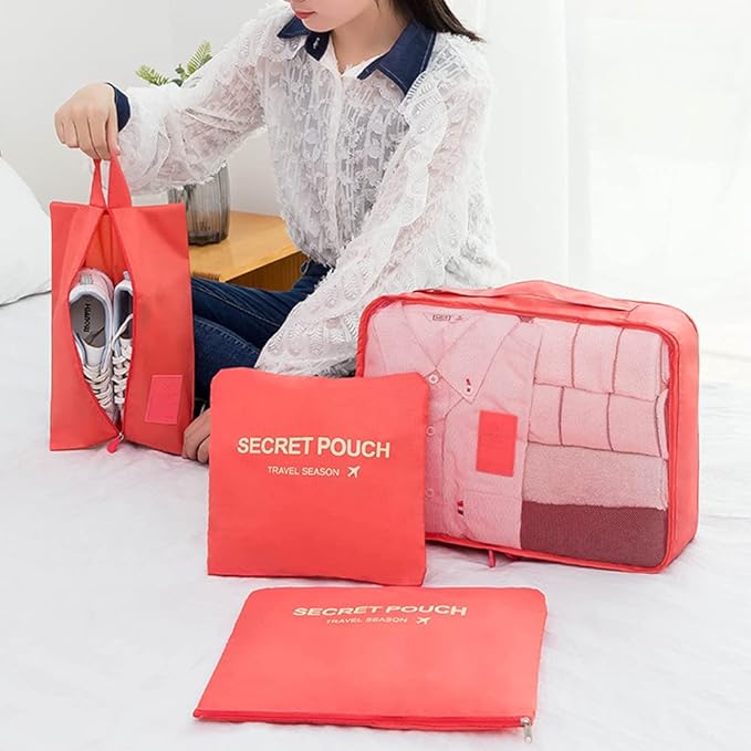 7 Set Packing Cubes Packing Organizers Travel Luggage Packing Organizers with Shoes Bag for Suitcase, Watermelon Red