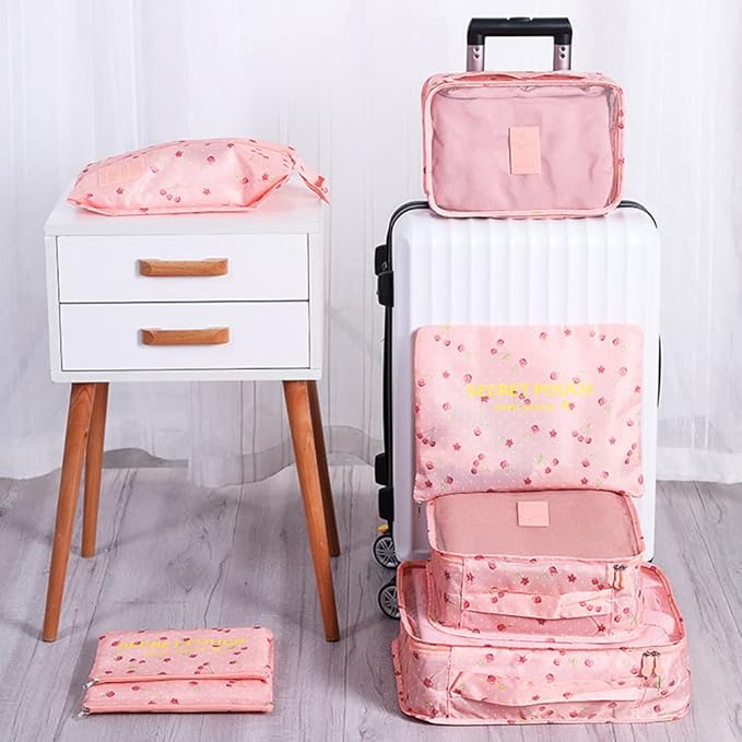 Packing Cubes for Suitcases - 7 Pieces,Light Packing Cubes for Travel, Suitcase Organizer Bags Set, Luggage Organizers for Suitcase, Water-Resistant Travel Essentials, Pink Cherry