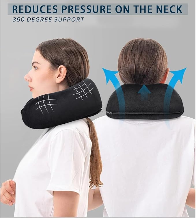 Neck Pillow Airplane Memory Foam Neck Pillow with Velvet Cover Soft Airplane Pillow for Sleeping Neck Support Travel Pillows for Adults Train Bus Office Home Black
