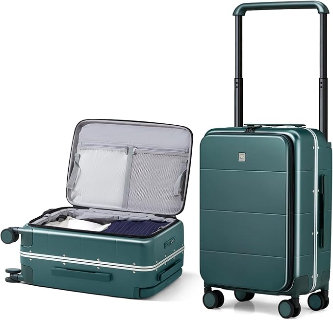 Hanke Top Opening Carry On Luggage, 20 Inch All-PC Aluminum Frame Wide Handle Luggage, Hard Shell Trunk Suitcase with Spinner Wheels, TSA Airline Approved (Blackish Green, 40L)