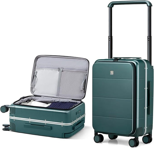 Hanke Top Opening Carry On Luggage, 20 Inch All-PC Aluminum Frame Wide Handle Luggage, Hard Shell Trunk Suitcase with Spinner Wheels, TSA Airline Approved (Blackish Green, 40L)