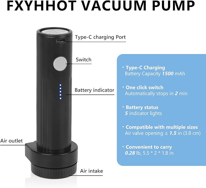 Cordless Electric Vacuum Pump for Vacuum Storage Bags Travel, Travel Air Pump, Portable USB Rechargeable Seal & Compression Bag Pump Space Saver for Clothes, Blankets & Bedding (Without Storage Bags)