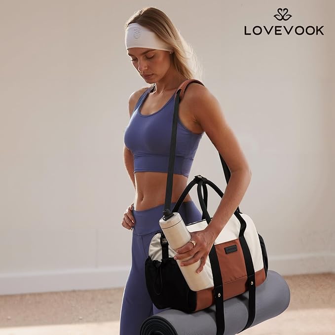 LOVEVOOK Small Gym Bag for Women with Yoga mat Holder, Mini Duffle Bag for Travel with Wet Pocket, Overnight Personal Item Bags, Lightweight Carry on Weekender Duffel for Workout, Dance, Ballet