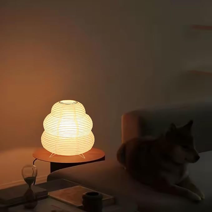 Small Paper Lamp, Japanese Lantern Table Lamp, Paper Table Lamp, Cute Lamp for Desk Bedrooms Bedside(Bulb Included)