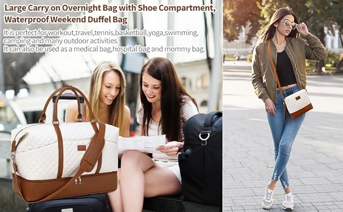 Weekender Bag, Large Travel Duffel Bag for Women, Carry on Overnight Bag with Shoe Compartment and Toiletry Bags