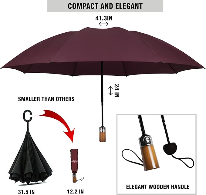 Raintrend Windproof Travel Umbrellas for Rain Automatic +10% Bigger Canopy Strong Frame Compact Folding Portable Umbrella for Women Men Backpack Purse