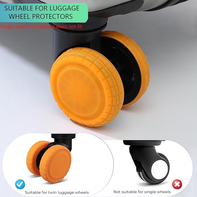 Coraltree 8Pcs Luggage Wheel Covers Silicone Protectors for 2-2.2" Spinner Wheels, Wear-Resistant & Anti-Noise Travel Accessories, Suitcase Wheel Covers (Orange)