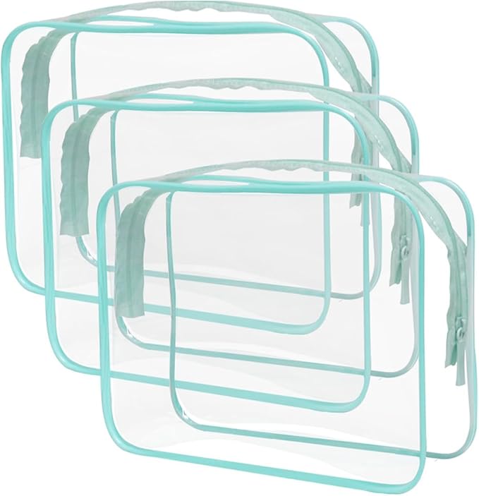 Buminee Clear Travel Bags for Toiletries, Makeup Bags, Cosmetic Bags, 6.3"" x1.77 x5.1 Plastic Toiletry Bag, Clear Pouch, Cosmetic Bag for Women and Men-3 Pack Blue