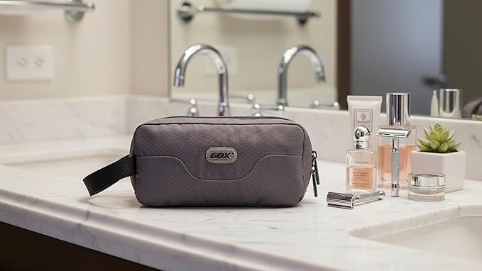 GOX Travel Toiletry Bag for Men Small Toiletry Pouch Orange Dopp Kit Mens Nylon Shave Bag Boys Hanging Toiletry Travel Bag Mini(Grey)