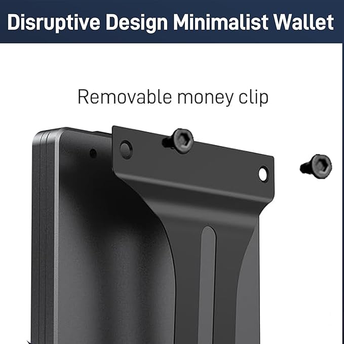Minimalist Carbon Fiber Wallet for Men, Money Clip Cash Strap Wallet, RFID Blocking Metal Wallet Aluminum Card Holder,Front Pocket Wallet(Matte Black)