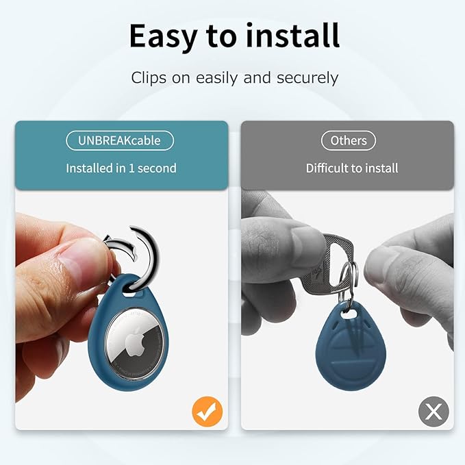 UNBREAKcable Holder for Apple AirTag - 4 Pack [Fit Tightly Design] [Easy to Install] [Hold Air Tag Securely] Waterproof TPU Shell Protective Case with All Metal Keychain Key Ring Clip (Brown&Blue)