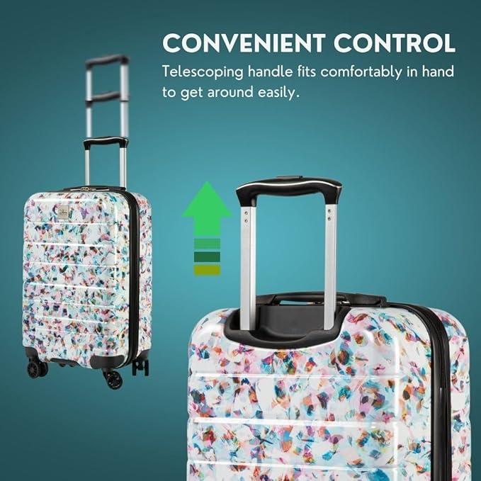 Skyway Epic 2.0 Hardside Lightweight and Durable ABS Shell Luggage, Spacious with 8-Wheel Spinners, Comfort Grip with Telescoping Handle, Men and Women, Confetti, 2-Piece Set (20,28)