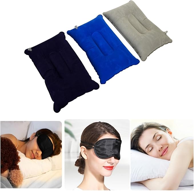 3 Pieces Inflatable Travel Pillow for Camping, Home Office Sleeping, Head Neck Lumbar Support, Ultralight Portable Compact and Soft, Airplane Backpacking Trip Pillow