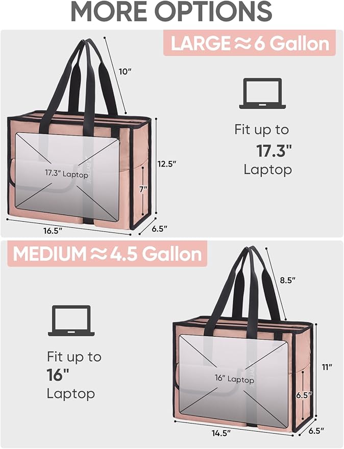 BALEINE Large Utility Tote Bag with Reinforced Bottom, Multi Pockets Foldable Tote Bag for Nurse, Travel, Work