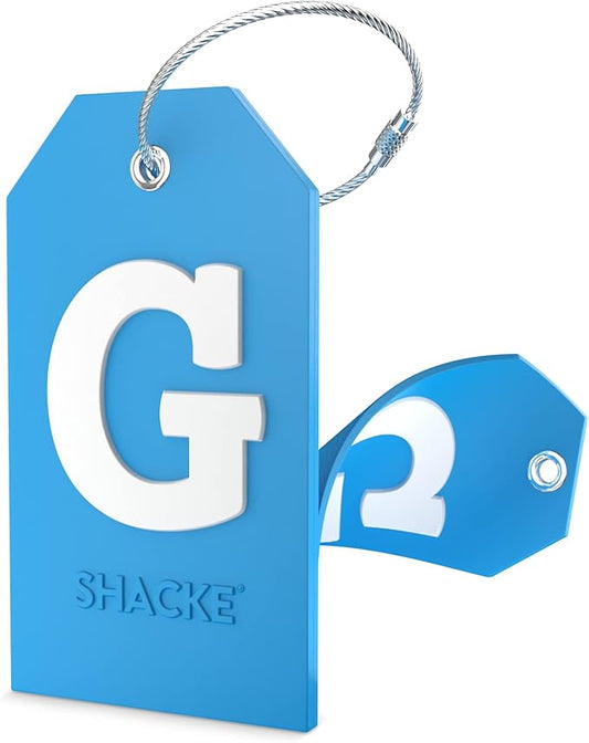 Shacke Initial Luggage Tag with Full Privacy Cover and Stainless Steel Loop - Aqua Teal (Letter G)