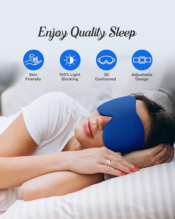 Sleep Eye Mask, 3D Contoured 100% Blackout Eye Mask, Sleep Mask with Adjustable Strap, Night Blindfold for Women Men, Eye Mask for Sleeping, Blue