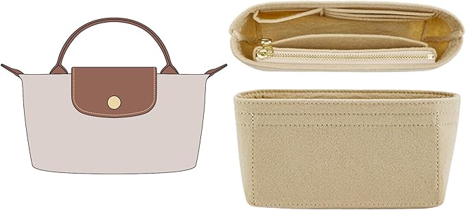 Doxo Longchamp XS Organizer Insert, Suitable for Le pliage XS and More, Keeps Tote Handbags Shaped & Neat (Beige,XS)