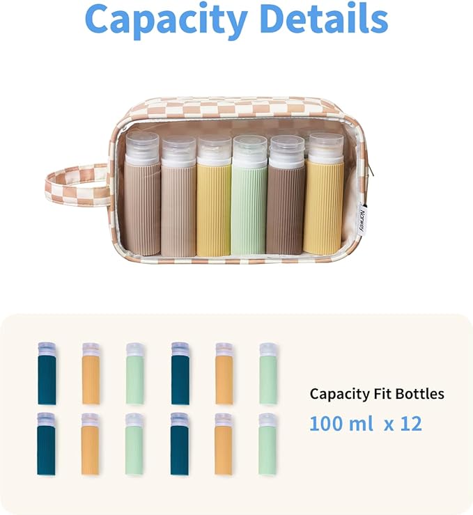 Narwey Clear Toiletry Bags for Traveling Women Men, Clear Travel Bags for Toiletries Makeup Bag Cosmetic Bag with Zipper, Make Up Organizer, Skincare Bag (Light Brown Checkerboard)
