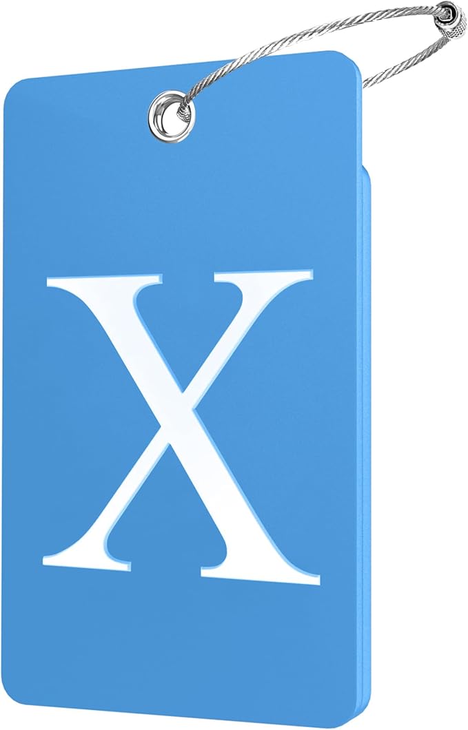 Gostwo 2 Pack Luggage Tags for Suitcases, 26 Initial Letter Travel Luggage Baggage Identification Labels ID Tag Fully Bendable Tags with Stainless Steel Loop (Blue) (Letter X)