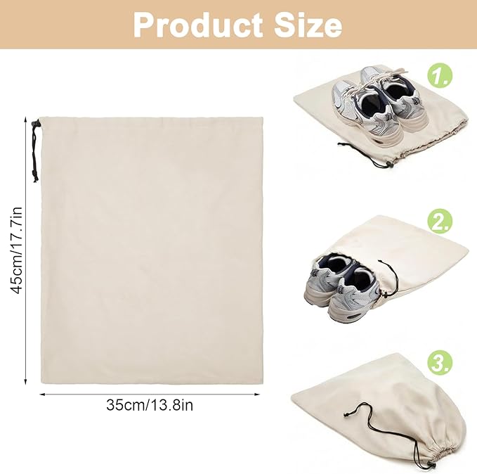 4-Piece Travel Shoe Bag with Drawstring Shoe Bag, Dustproof Shoe Bag, Washable and Reusable (Beige)