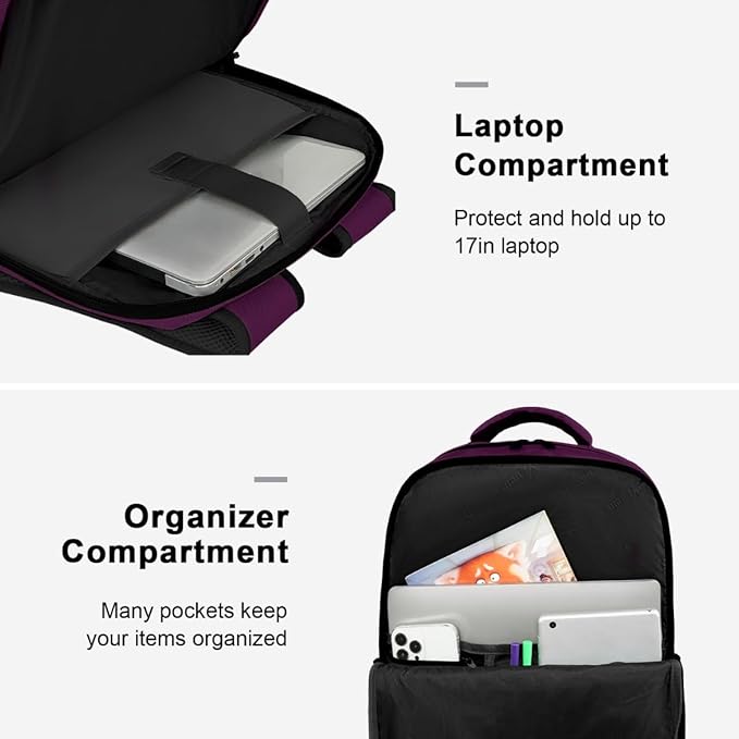 MATEIN Travel Backpack for Women, Extra Large 40L Carry on Backpack, Water Resistant College Bag Computer Bag Gifts for Women & Men Fits 17.3 Inch Laptop, Purple