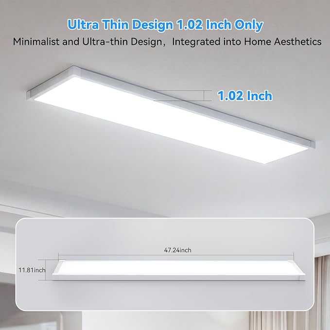 AIKVSXER 48PCS 1x4 LED Flat Panel Light Surface Mount with Wireless Switch | App Control, Night Mode, 50W 5500LM, 3000K/4000K/6500K, Ultra-Thin LED Light for Office Home,120-277V - White