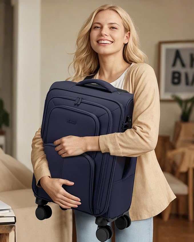 LOVEVOOK Carry On Luggage 22x14x9 Airline Approved, 22 Inch Softside Suitcases with Spinner Wheels, Lightweight Carry-on Suitcase with TSA Lock for Women Men, Large Luggage for Travel Business Trip