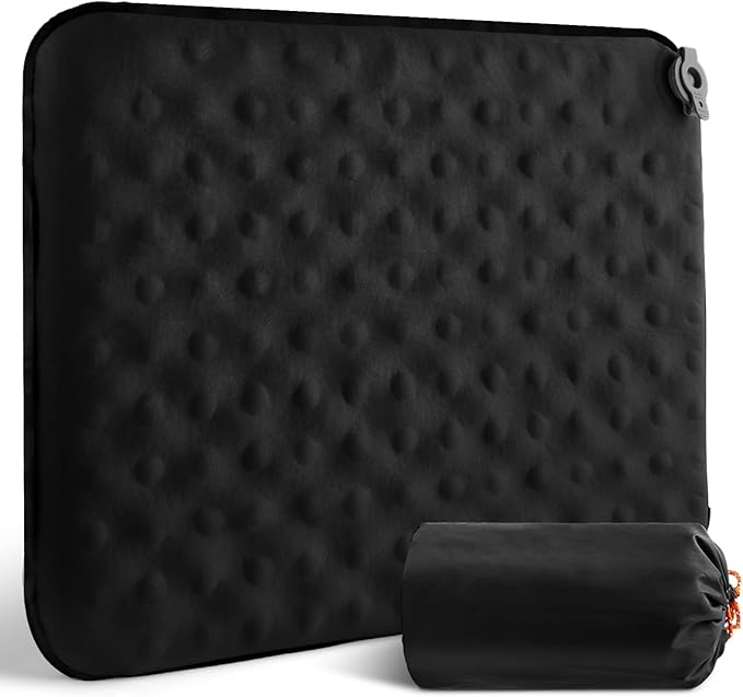 Inflatable Seat Cushion, Self-Inflating Memory Foam Stadium Seats Cushion Lightweight & Compact Chair Sitting Pad Airplane Cushion for Long Flight Travel Outdoor Camping Car Bleachers Office