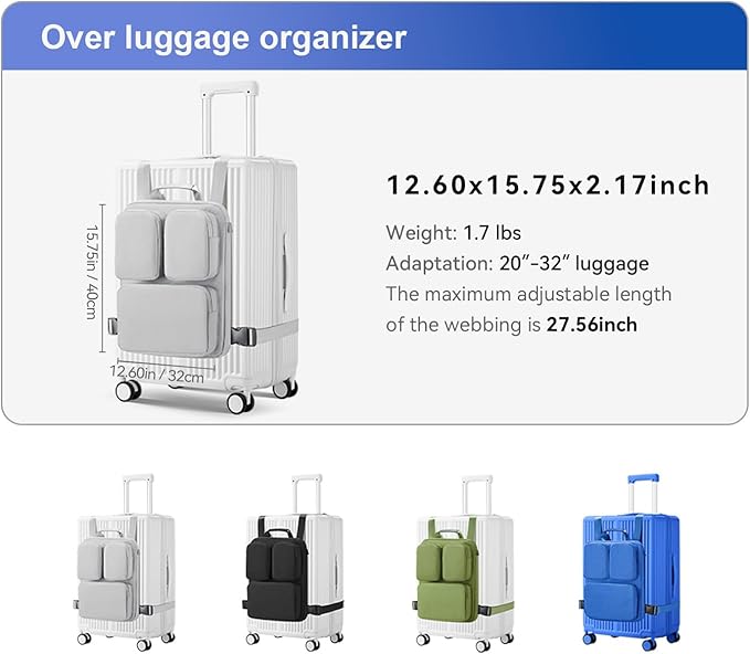 SOKOK Over Luggage Organizer Storage Bag with Multi Pockets, Slide On Luggage Harness with Adjustable Straps, 2-in-1 Travel Accessories Suitcase Vest Bag Fits Most Suitcases, Silver Gray-3
