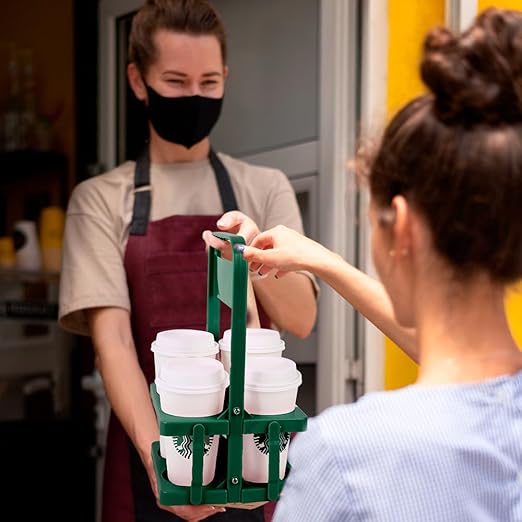 Bodaon 4 Cup Drink Carrier with Handle, Plastic Cup Carriers for Drinks, Drink Holder for Car,Take Out Delivery Drivers Accessories, Portable Foldable Reusable Mobile, Use for Food Delivery Bag